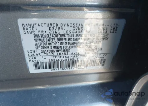 2024 Nissan Sentra Sv Xtronic Cvt z USA, uszkodzony, nr VIN 3N1AB8CV1RY315559